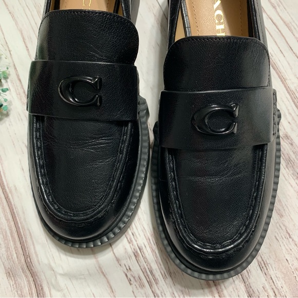 COACH Leah Leather Lug Sole Block Heel Loafers - Picture 7 of 13